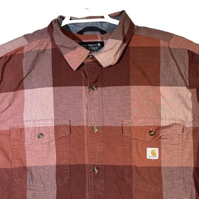 Carhartt Men's Shirt 2XL Red Plaid Cotton Stretch Relaxed Fit Button-Down - Thumbnail 5