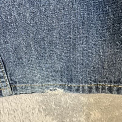 Levis 505 Jeans Mens 34x32 Blue Straight Leg Medium Wash Denim Worn Hem - Thumbnail 4