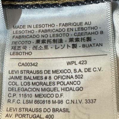 Levis 505 Jeans Mens 34x32 Blue Straight Leg Medium Wash Denim Worn Hem - Thumbnail 6