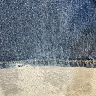 Levis 505 Jeans Mens 34x32 Blue Straight Leg Medium Wash Denim Worn Hem - Thumbnail 3