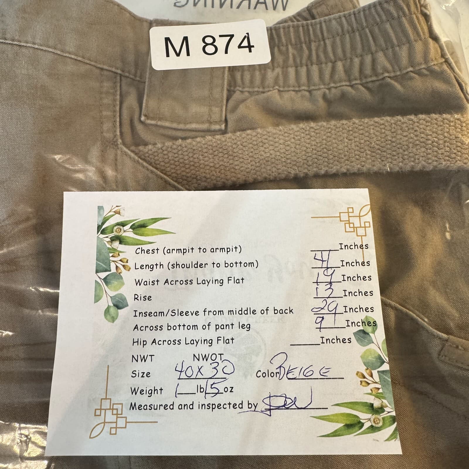 5.11 Tactical Workwear Pants Men's 40 X 30 Brown 100% Cotton Cargo Pockets M874 - Thumbnail 9