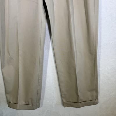Jos. A. Bank Pants Mens 36x30 Beige Pleated Chino Cuffed 100% Cotton Khakis1.75 - Thumbnail 3