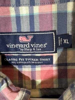 Vineyard Vines Shirt Mens XL Red Blue Plaid Tucker Button Down Stretch - Thumbnail 8