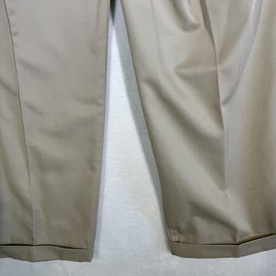 Jos. A. Bank Pants Mens 36x30 Beige Pleated Chino Cuffed 100% Cotton Khakis1.75 - Thumbnail 6