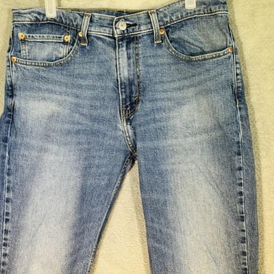 Levis 511 Jeans Mens 34x32 Blue Light Wash Slim Tapered Stretch Denim Zip Fly - Thumbnail 3