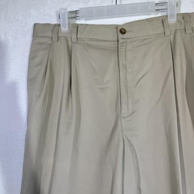 Jos. A. Bank Pants Mens 36x30 Beige Pleated Chino Cuffed 100% Cotton Khakis1.75 - Thumbnail 4
