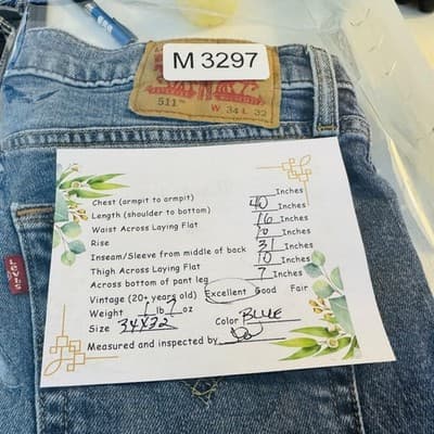 Levis 511 Jeans Mens 34x32 Blue Light Wash Slim Tapered Stretch Denim Zip Fly - Thumbnail 12