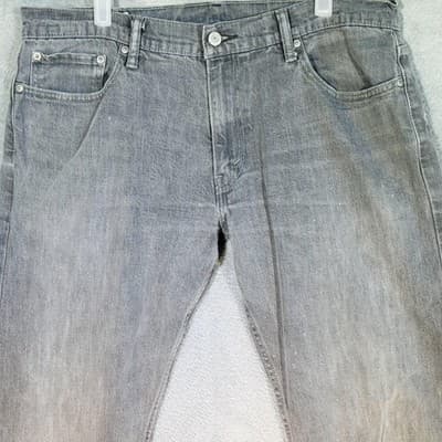 Levis 514 Jeans Mens 36x30 Gray Light Wash Straight Denim Stretch Zip Fly - Thumbnail 3