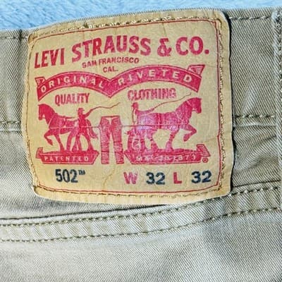Levis 502 Jeans Mens 32x32 Brown Tapered Stretch Denim Regular Fit Zip Fly - Thumbnail 3