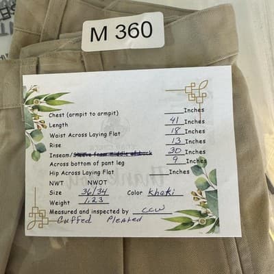 Jos. A. Bank Pants Mens 36x30 Beige Pleated Chino Cuffed 100% Cotton Khakis1.75 - Thumbnail 10