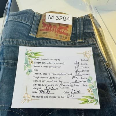 Levis 505 Jeans Mens 38x32 Blue Medium Wash Straight Stretch Denim Zip Fly - Thumbnail 10