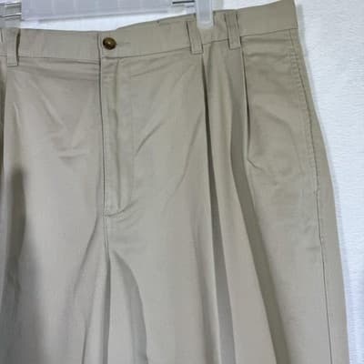 Jos. A. Bank Pants Mens 36x30 Beige Pleated Chino Cuffed 100% Cotton Khakis1.75 - Thumbnail 5
