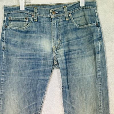 Levis 511 Jeans Mens 32x32 Blue Light Wash Slim Tapered Denim Zip Fly Stretch - Thumbnail 3