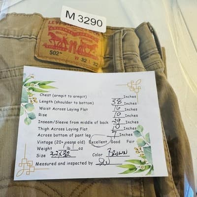 Levis 502 Jeans Mens 32x32 Brown Tapered Stretch Denim Regular Fit Zip Fly - Thumbnail 10