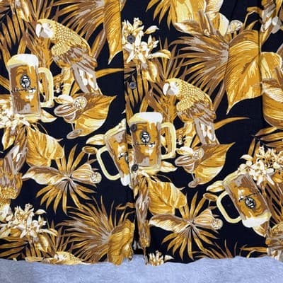 Panama Jack Shirt Mens 2XL Black Tropical Parrot Beer Hawaiian Camp Button Up - Thumbnail 6