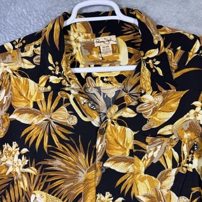Panama Jack Shirt Mens 2XL Black Tropical Parrot Beer Hawaiian Camp Button Up - Thumbnail 4
