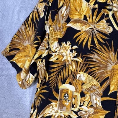 Panama Jack Shirt Mens 2XL Black Tropical Parrot Beer Hawaiian Camp Button Up - Thumbnail 3