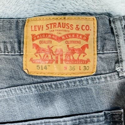 Levis 514 Jeans Mens 36x30 Gray Light Wash Straight Denim Stretch Zip Fly - Thumbnail 7