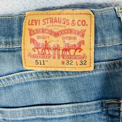 Levis 511 Jeans Mens 32x32 Blue Light Wash Slim Tapered Denim Zip Fly Stretch - Thumbnail 5