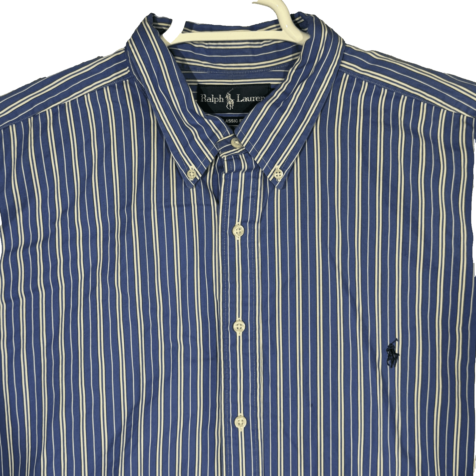 Ralph Lauren Shirt Mens 2XB Blue Striped Button Down Classic Long Sleeve Pony - Thumbnail 2