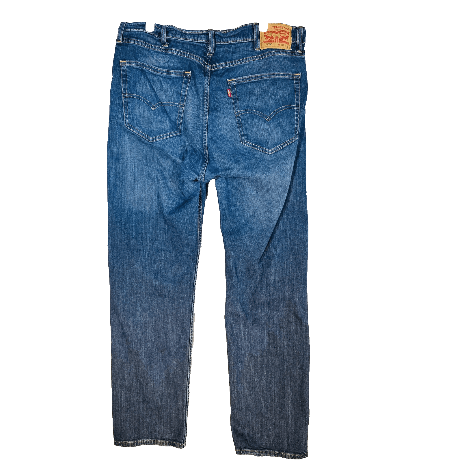 Levis 505 Jeans Mens 38x32 Blue Medium Wash Straight Stretch Denim Zip Fly - Thumbnail 2