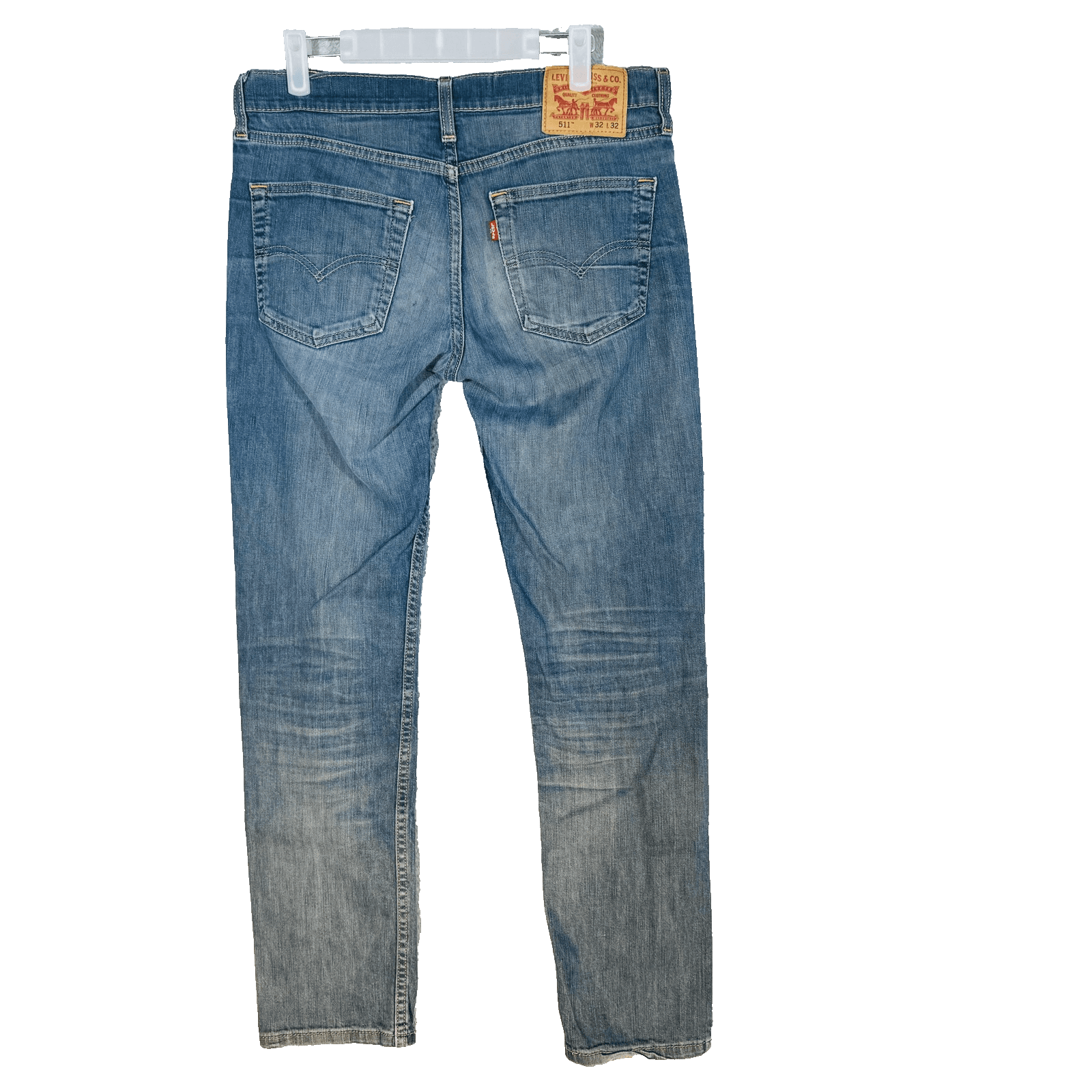 Levis 511 Jeans Mens 32x32 Blue Light Wash Slim Tapered Denim Zip Fly Stretch - Thumbnail 2