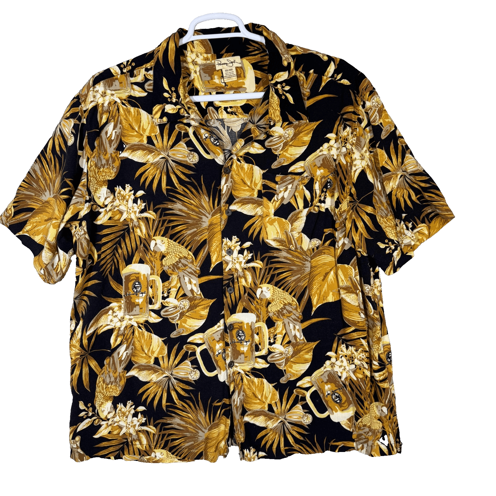 Panama Jack Shirt Mens 2XL Black Tropical Parrot Beer Hawaiian Camp Button Up - Image 1