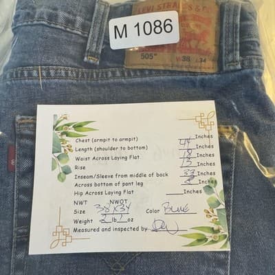 Levis 505 Jeans Mens 36x33 (38x34) Blue Medium Wash Straight Leg Denim Stretch - Thumbnail 15