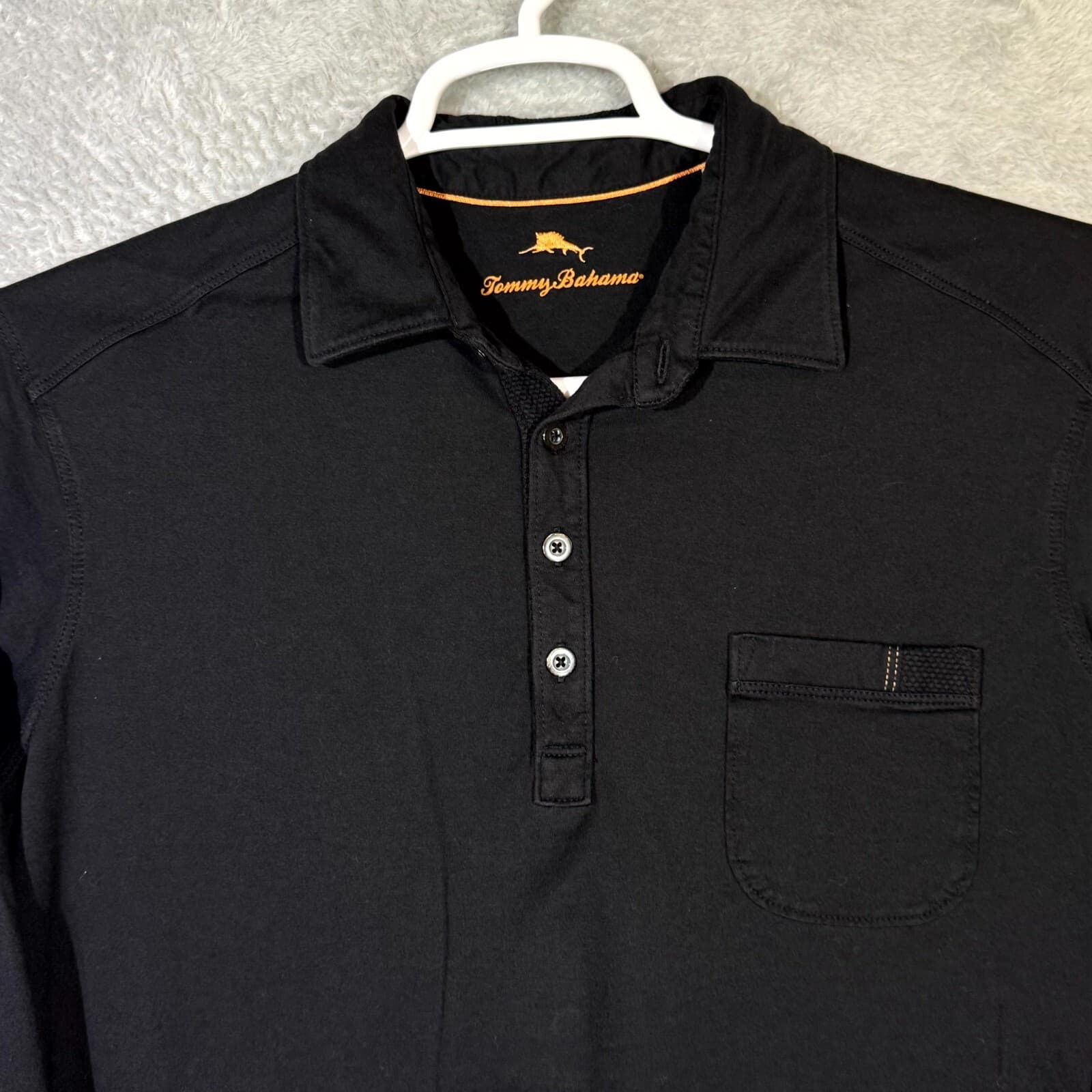 Tommy Bahama Mens Polo Shirt Medium Black Long Sleeve Pima Modal Blend - Thumbnail 4