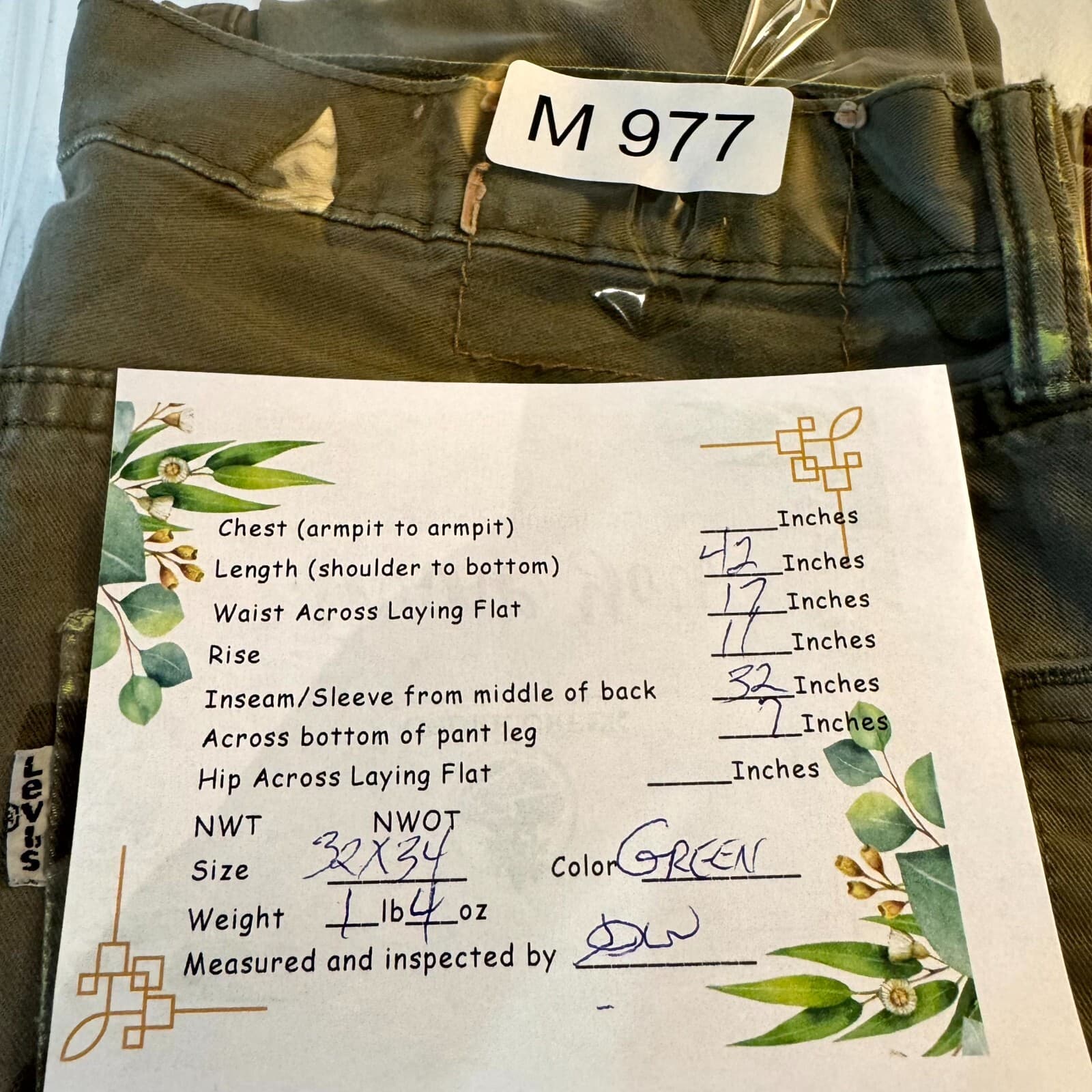 Levis Jeans Mens 32x34 Green Denim Straight Leg 100 Percent Cotton Mid Rise - Thumbnail 9