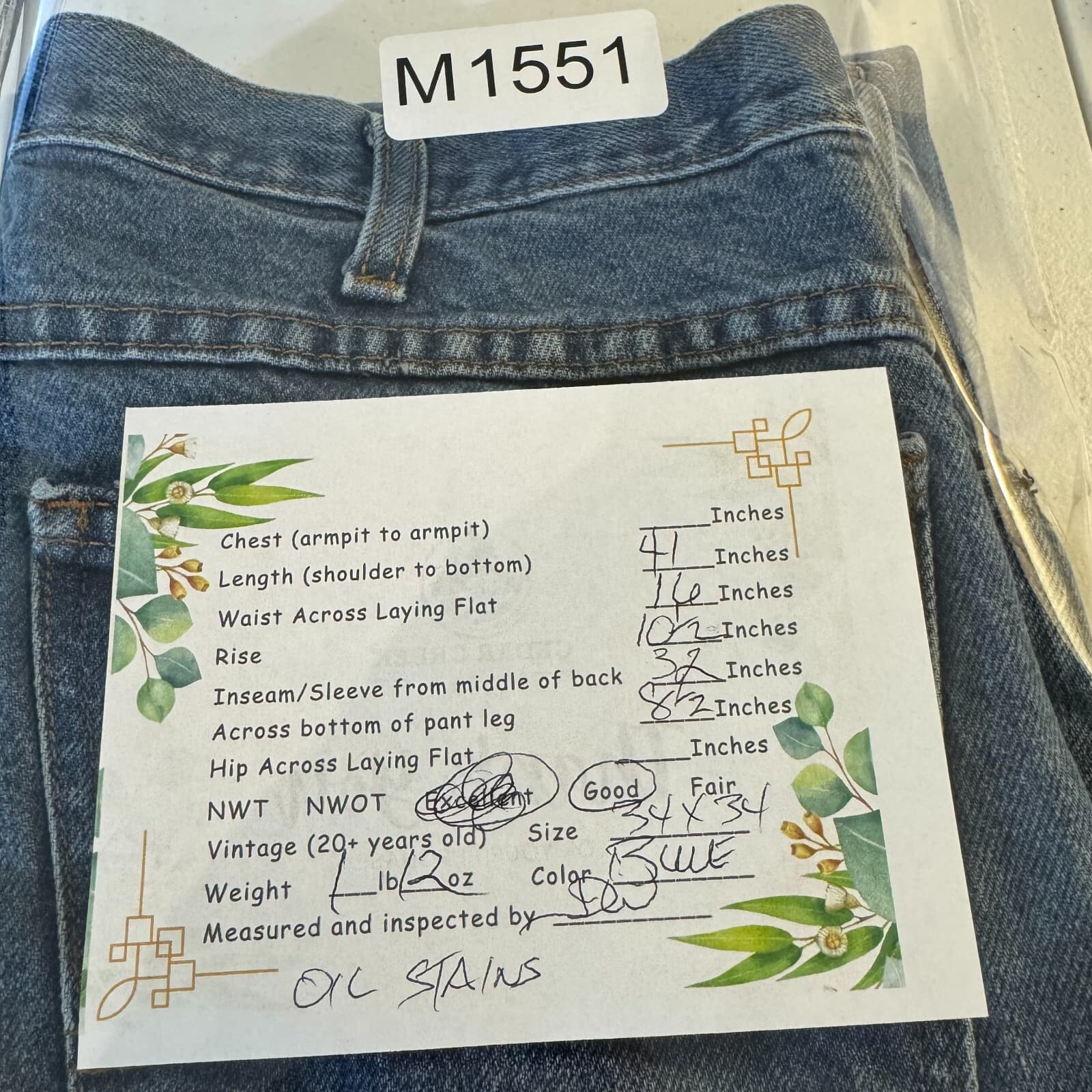 Dickies Carpenter Jeans Mens 34x34 Blue Denim Regular Fit Workwear - Thumbnail 8