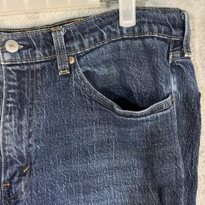 Levis 505 Jeans Mens 34x31 (34x32) Blue Medium Wash Straight Leg Stretch Denim - Thumbnail 4