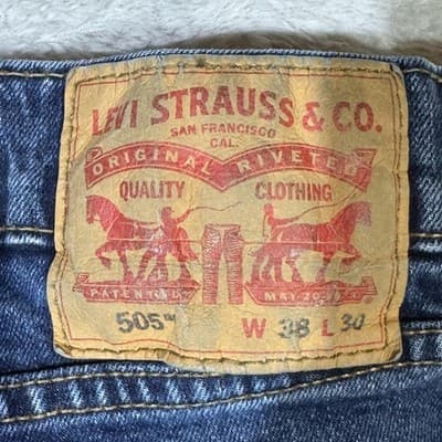 Levis 505 Jeans Mens 38x29 (38x30) Blue Medium Wash Straight Leg Regular Fit - Thumbnail 9