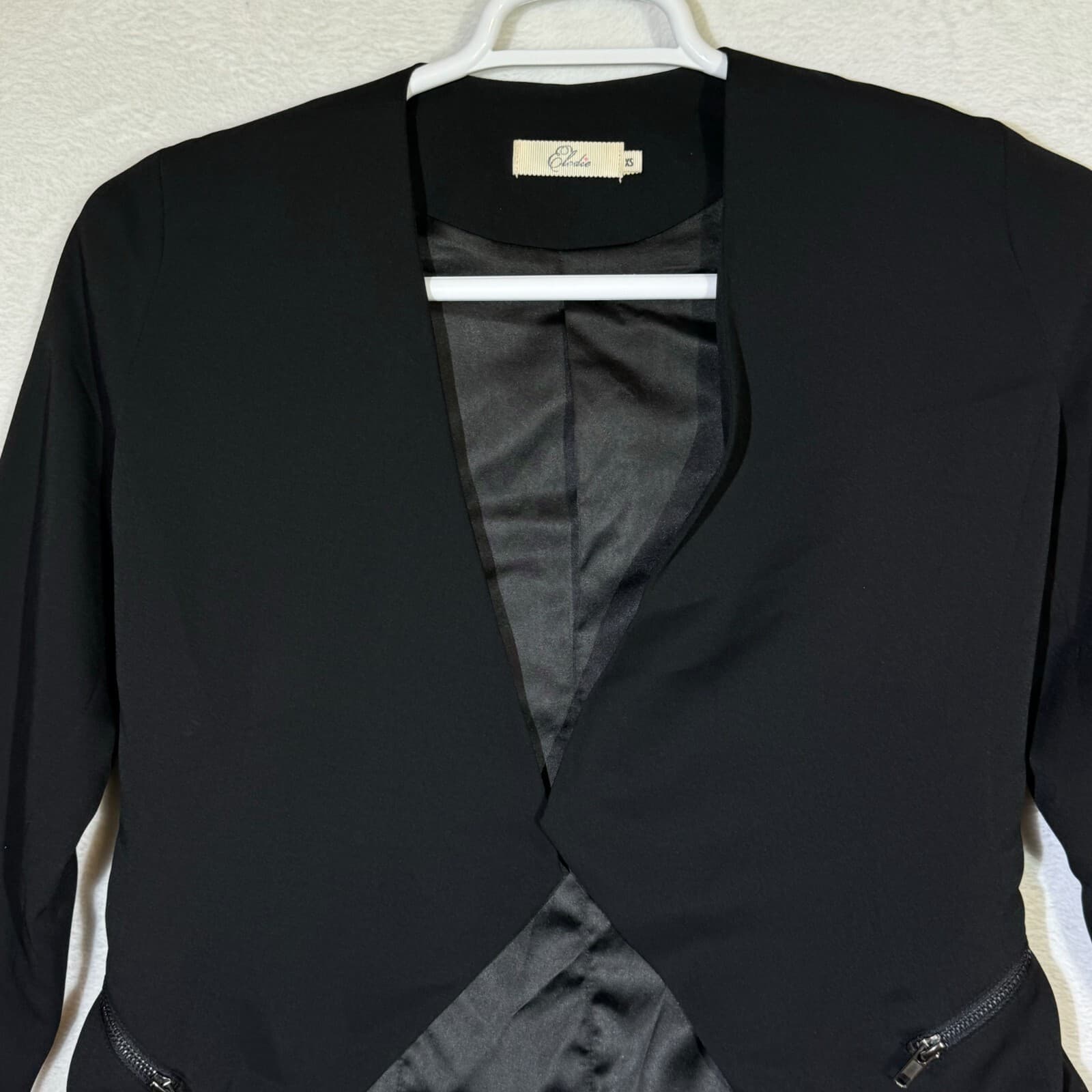 Elodie Women’s Black Draped Jacket XS – Zip Pockets, 100% Polyester, Excellent - Thumbnail 5