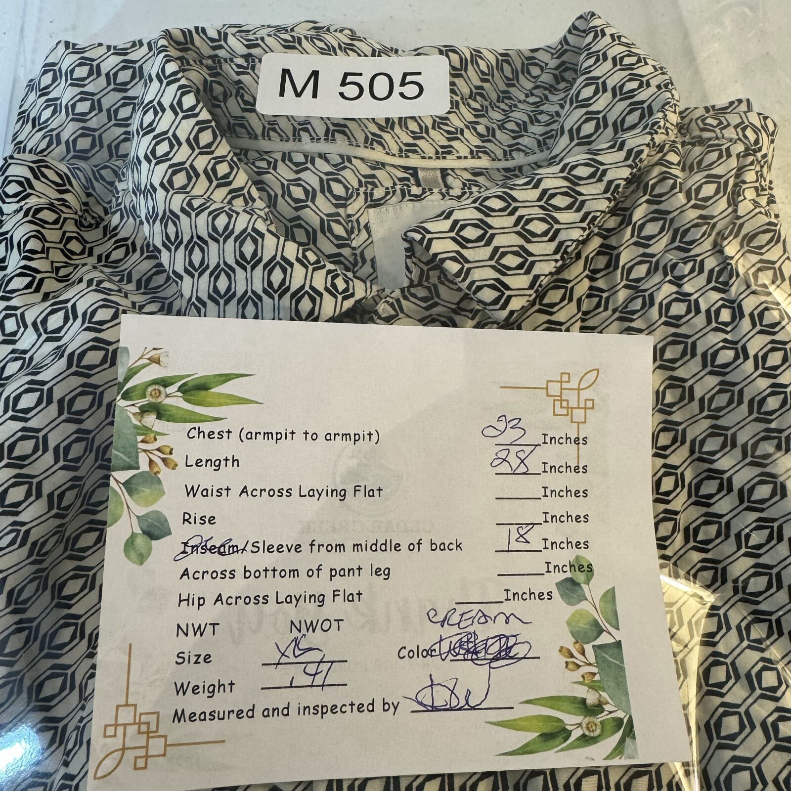 Cactus Man Men’s XL Cream Geometric Print Short-Sleeve Viscose Shirt M505 - Thumbnail 16