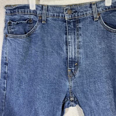 Levis 505 Jeans Mens 36x33 (38x34) Blue Medium Wash Straight Leg Denim Stretch - Thumbnail 3