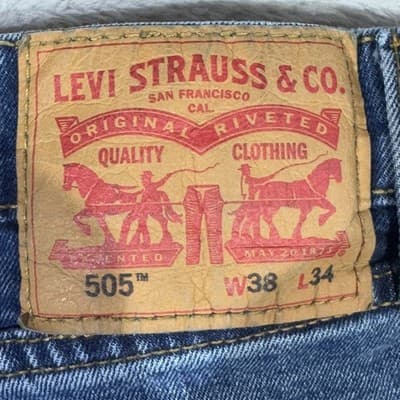 Levis 505 Jeans Mens 36x33 (38x34) Blue Medium Wash Straight Leg Denim Stretch - Thumbnail 9