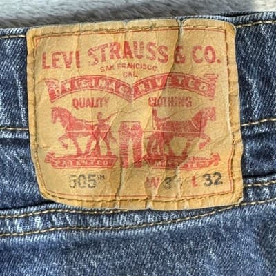 Levis 505 Jeans Mens 34x31 (34x32) Blue Medium Wash Straight Leg Stretch Denim - Thumbnail 9