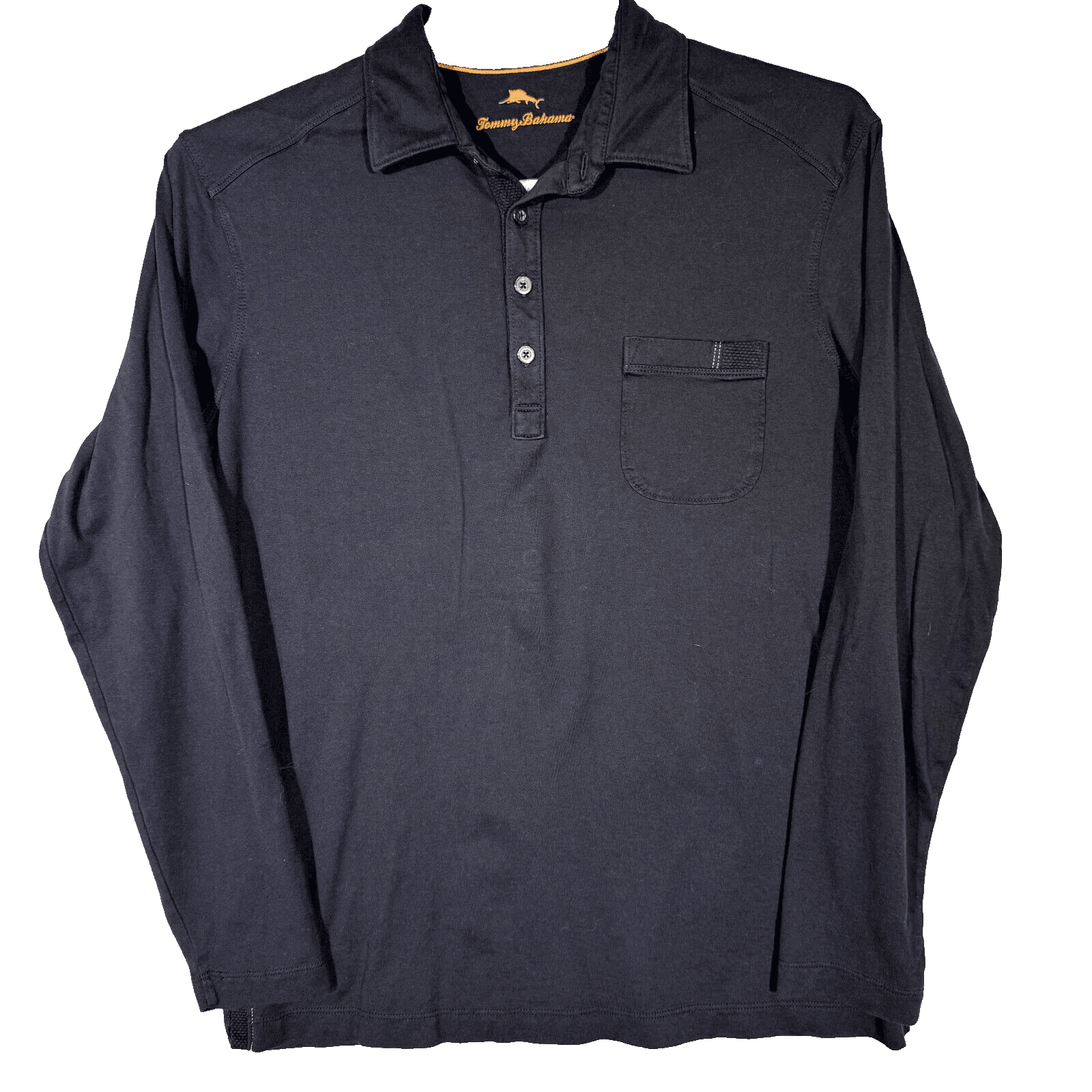 Tommy Bahama Mens Polo Shirt Medium Black Long Sleeve Pima Modal Blend - Image 1