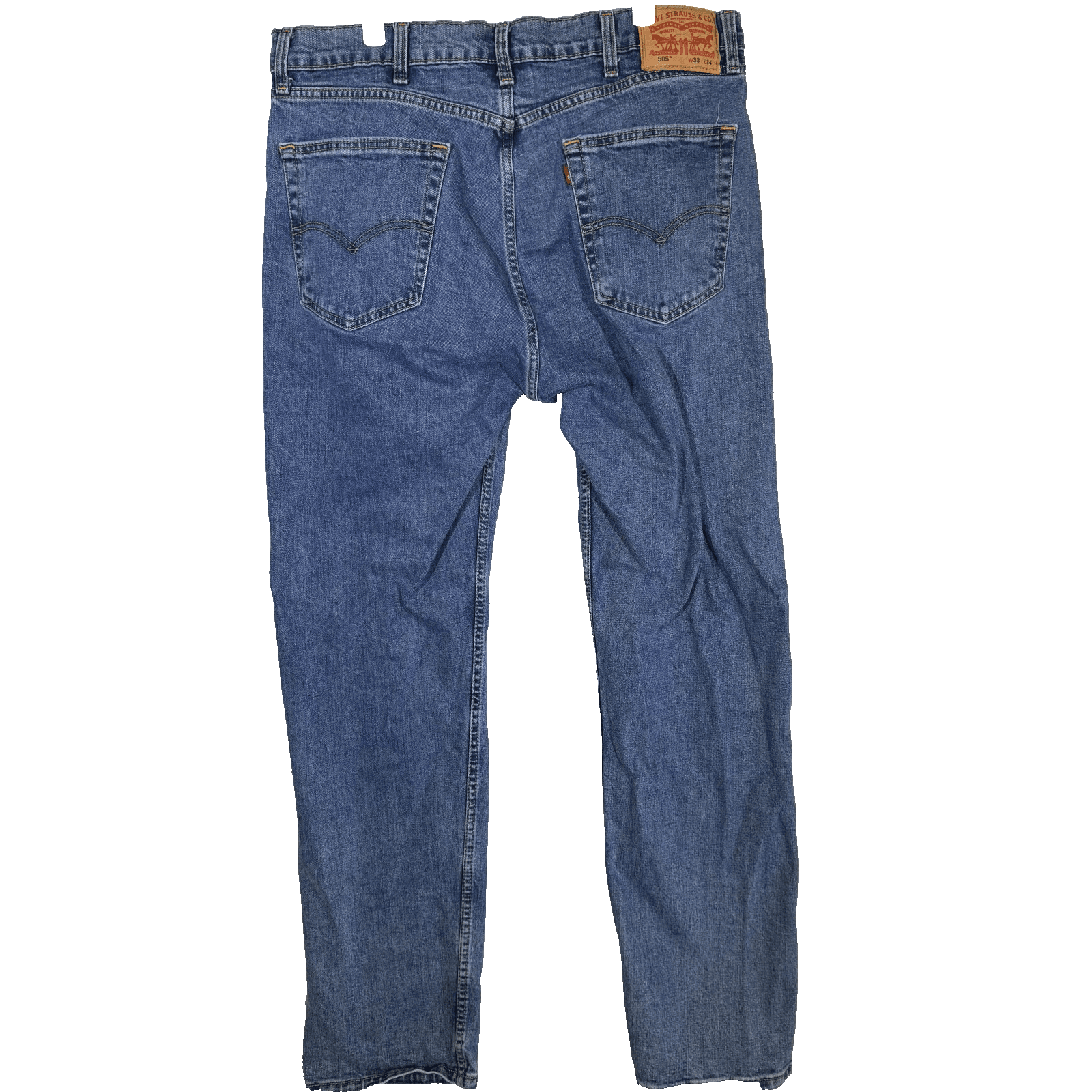 Levis 505 Jeans Mens 36x33 (38x34) Blue Medium Wash Straight Leg Denim Stretch - Thumbnail 2