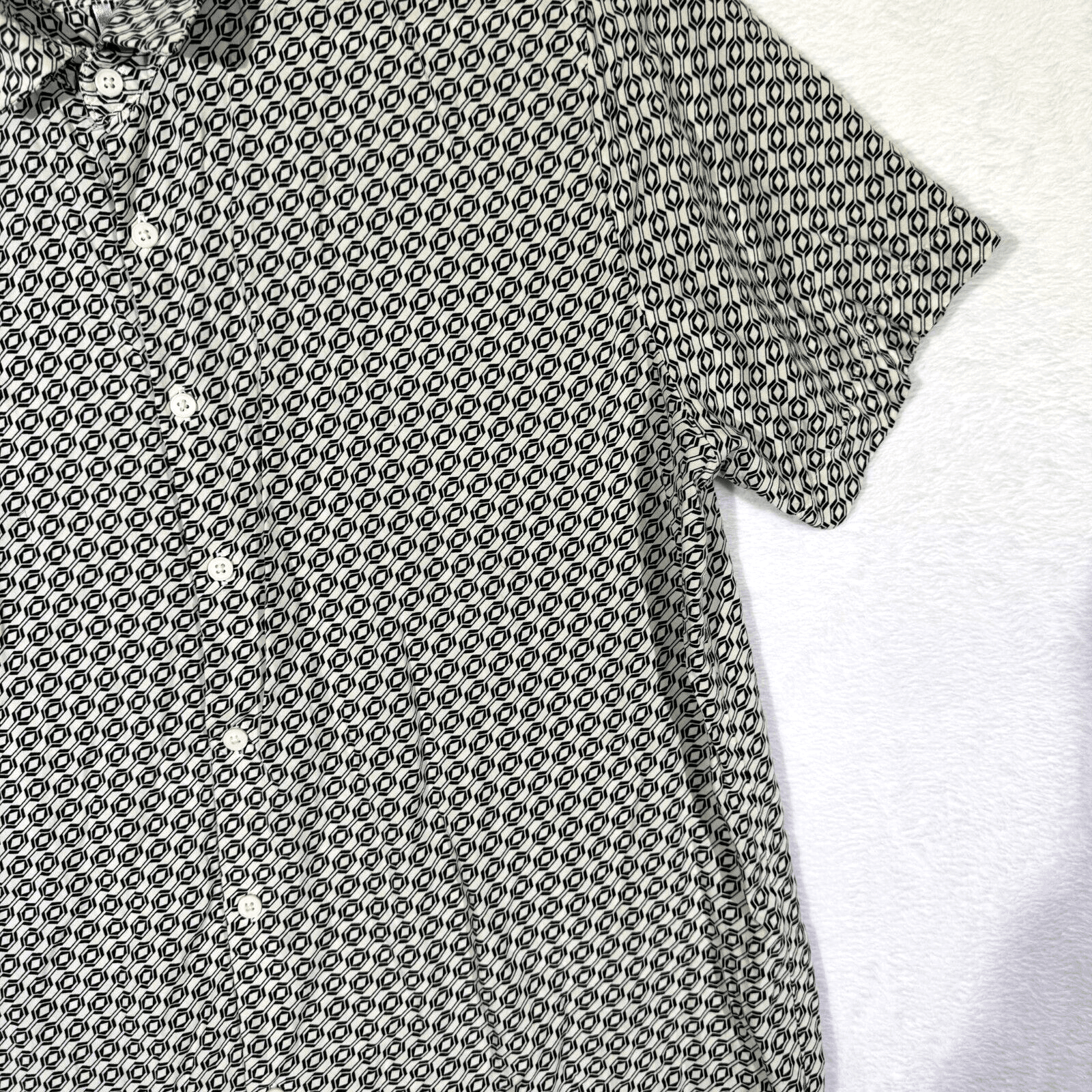 Cactus Man Men’s XL Cream Geometric Print Short-Sleeve Viscose Shirt M505 - Thumbnail 6