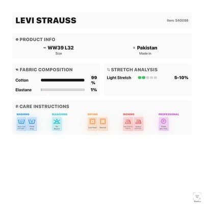 Levis Jeans Mens 39x32 Blue Light Wash Straight Regular Stretch Denim Zip Fly - Thumbnail 14