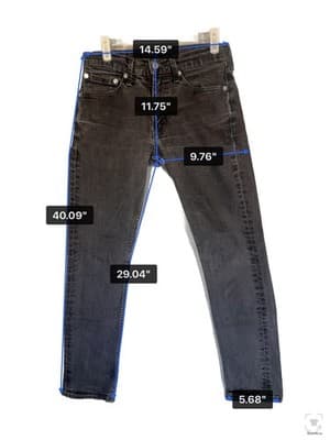 Levis 511 Jeans Mens 29x29 Black Dark Wash Slim Tapered Fit Denim Zip Fly - Thumbnail 9