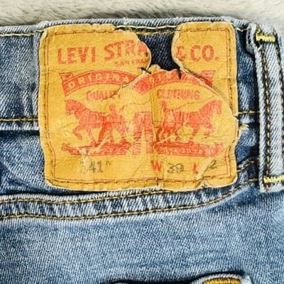 Levis Jeans Mens 39x32 Blue Light Wash Straight Regular Stretch Denim Zip Fly - Thumbnail 7