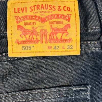 Levis 505 Jeans Mens 42x32 Black Rinse Straight Regular Fit Denim Zip Fly - Thumbnail 7