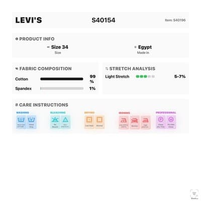 Levis S40154 Jeans Mens 34x34 Blue Light Wash Straight Stretch Denim Zip Fly - Thumbnail 14