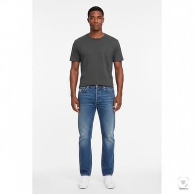 Levis 501 Jeans Mens 34x32 Blue Medium Wash Straight Denim Button Fly Classic - Thumbnail 4