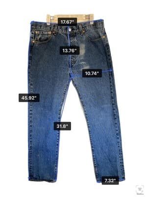 Levis 501 Jeans Mens 34x32 Blue Medium Wash Straight Denim Button Fly Classic - Thumbnail 15