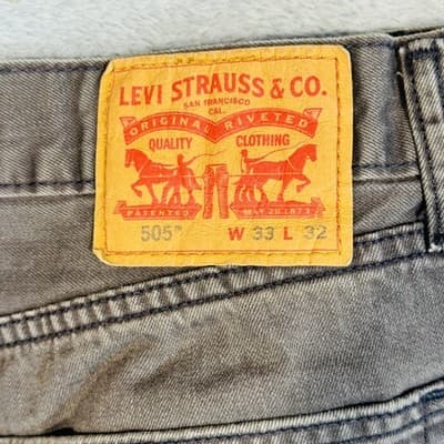 Levis 505 Jeans Mens 33x32 Gray Charcoal Wash Straight Denim Zip Fly Regular Fit - Thumbnail 7