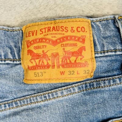 Levis 513 Jeans Mens 32x32 Blue Light Wash Slim Straight Stretch Denim Zip Fly - Thumbnail 7